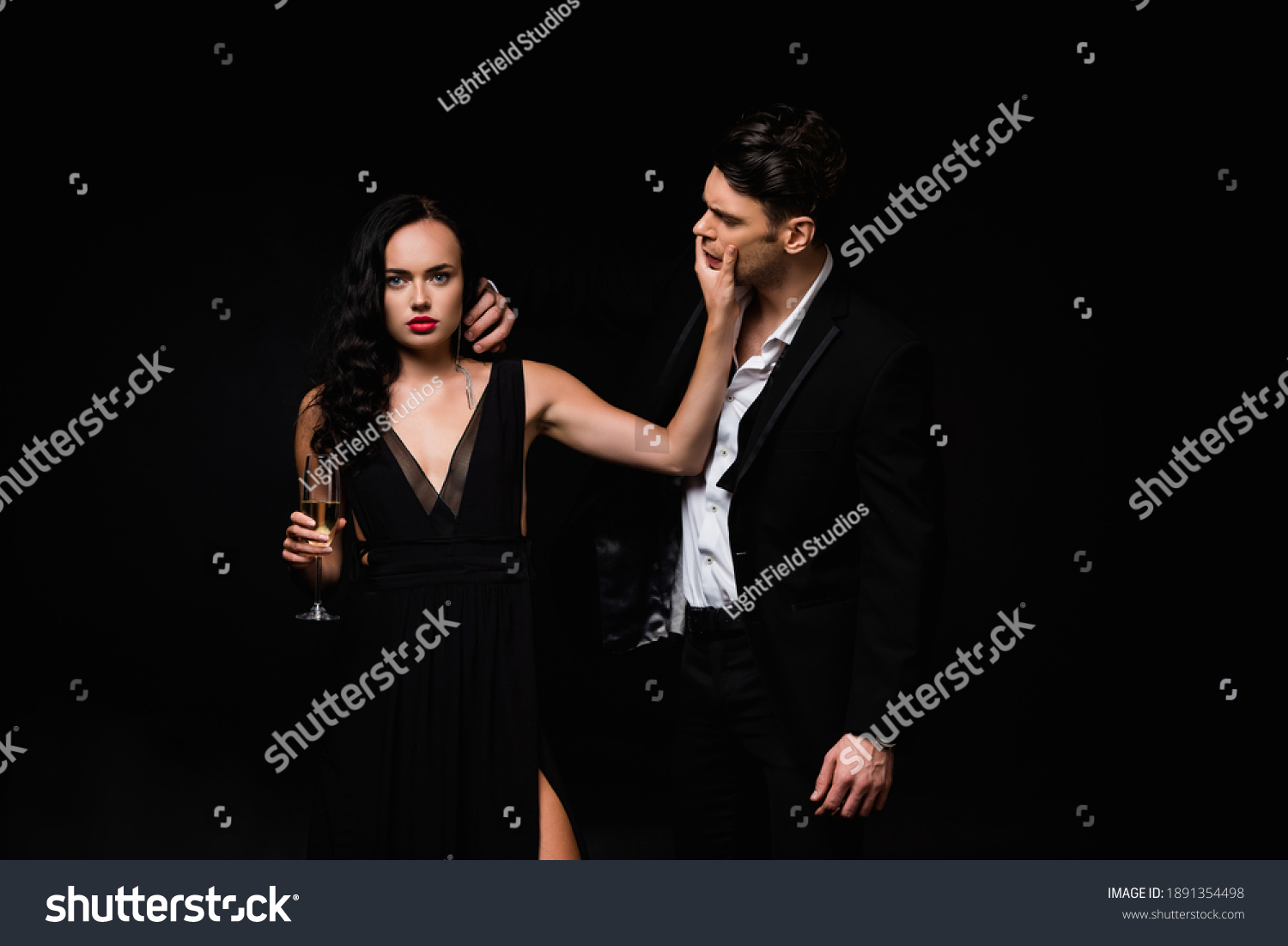 Sexy Woman Dress Holding Glass Champagne Stock Photo 1891354498