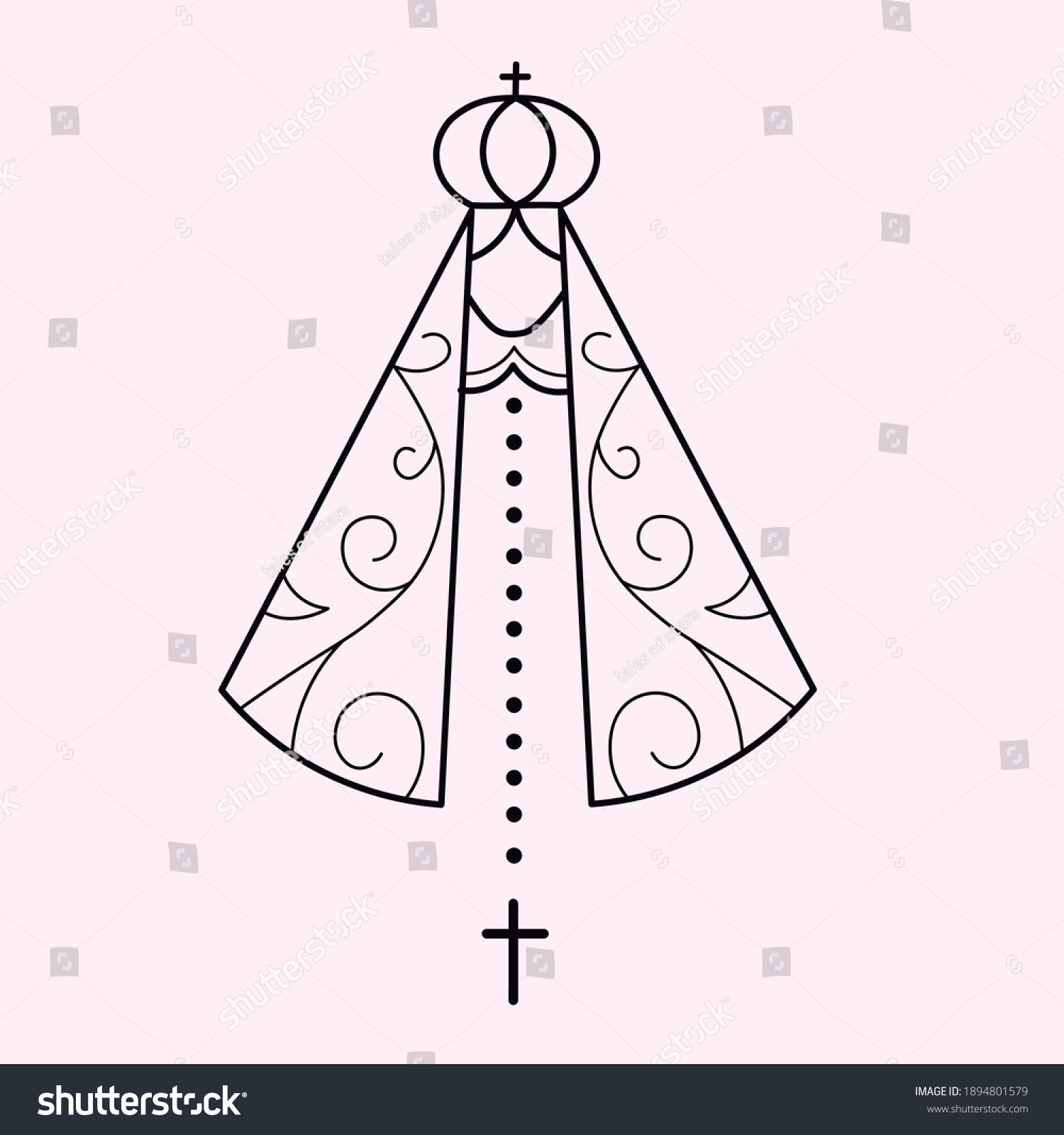 Nossa Senhora Aparecida Saint Icon Tattoo Stock Vector Royalty Free