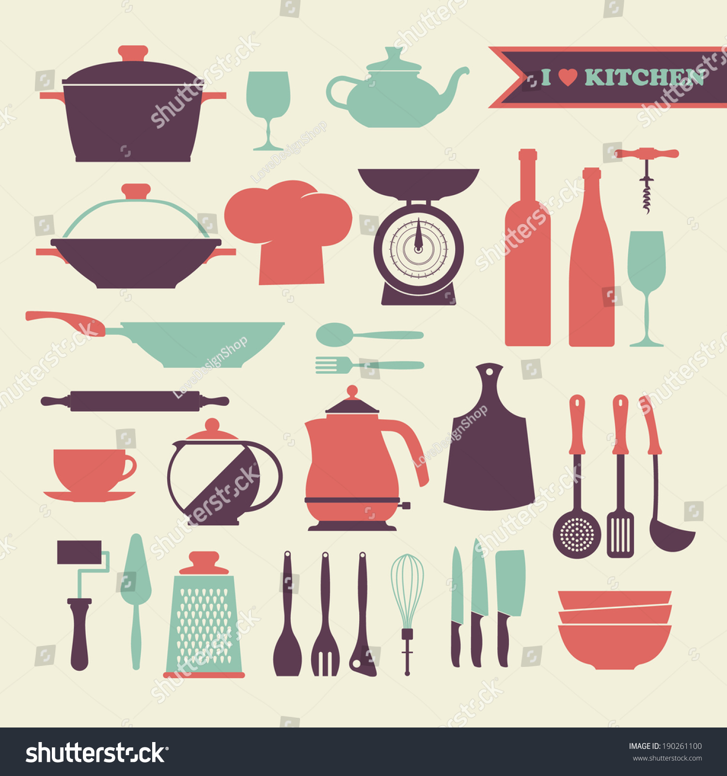 Vector Vintage Kitchen Dishes Icons Set Stock Vector Royalty Free