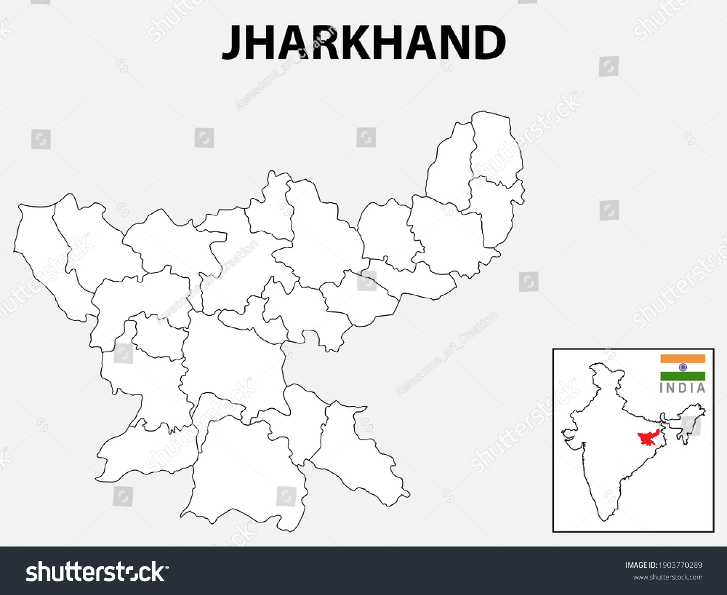 Jharkhand Map Jharkhand Districts Map Name Stock Vector Royalty Free