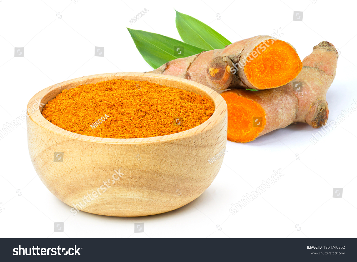 Tumeric Rhizome Green Leaf Turmeric Powder Stock Photo