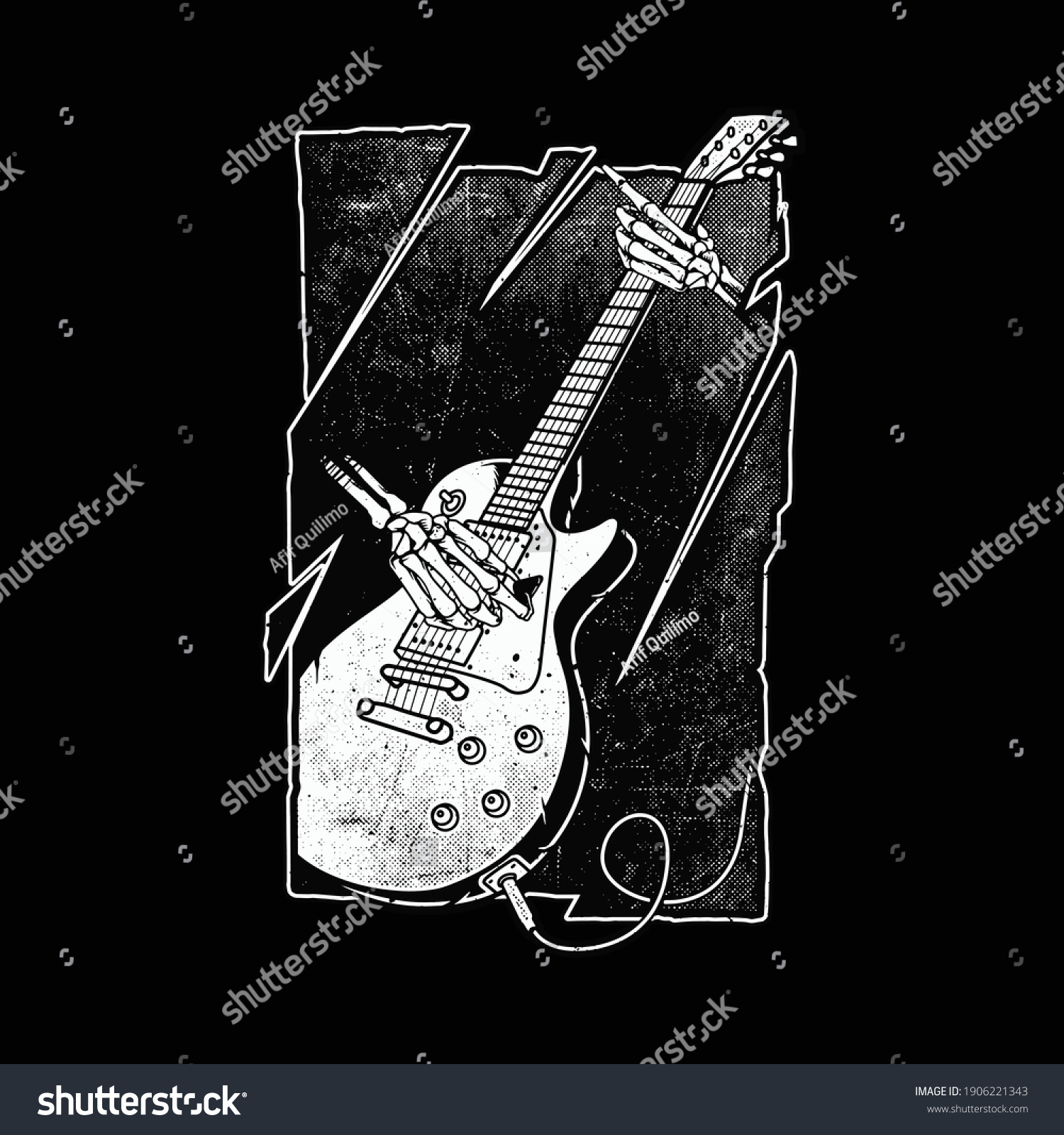 Skeleton Playing Guitar Graphic Illustration Vector Stock Vector