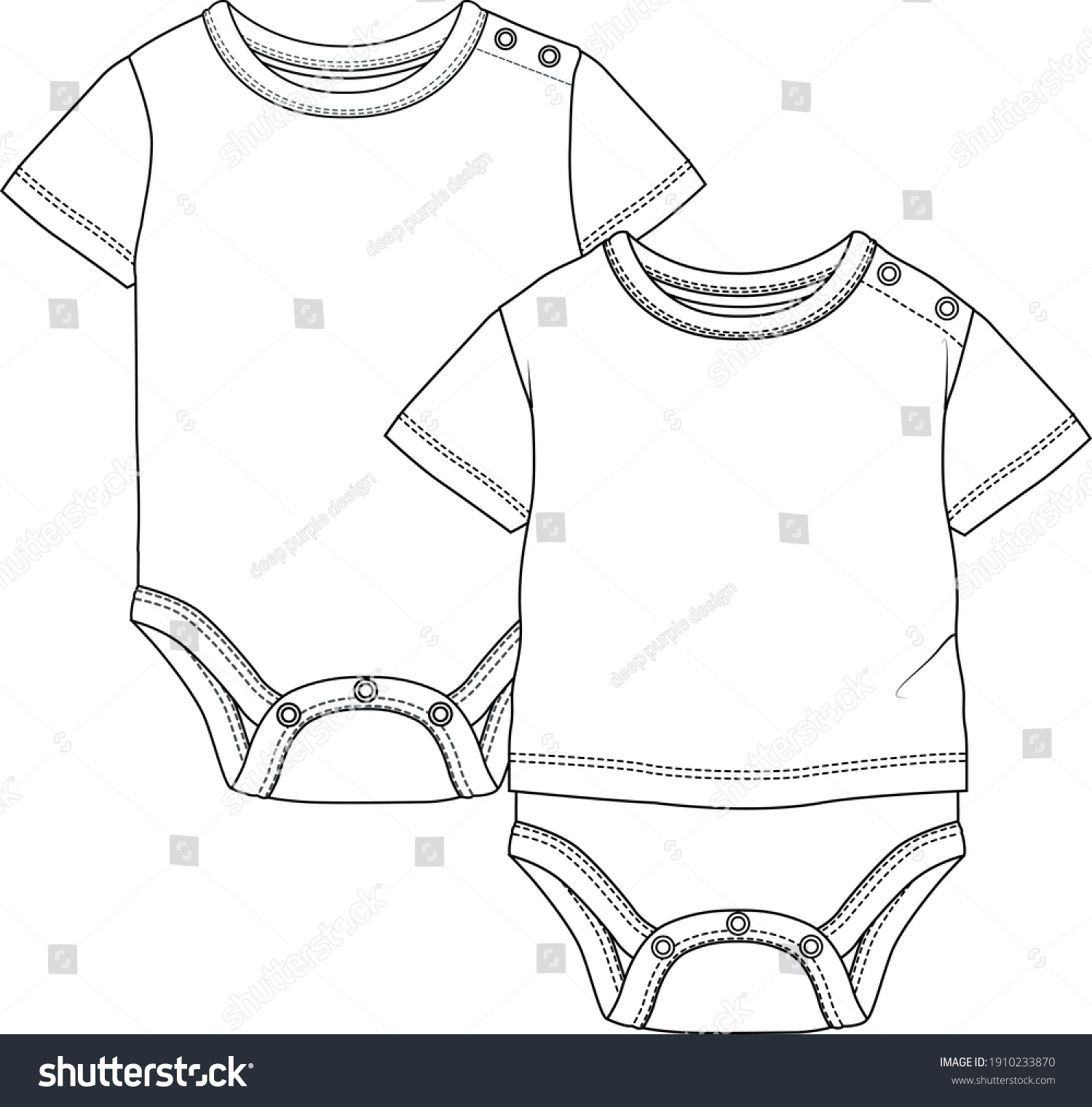 Baby Bodysuit Flat Sketch Template Vector Stock Vector Royalty Free