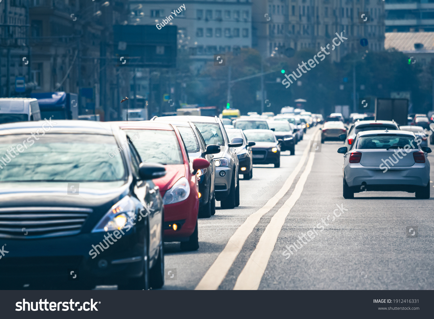 Cars Standing Line During Traffic Jam Stock Photo Shutterstock