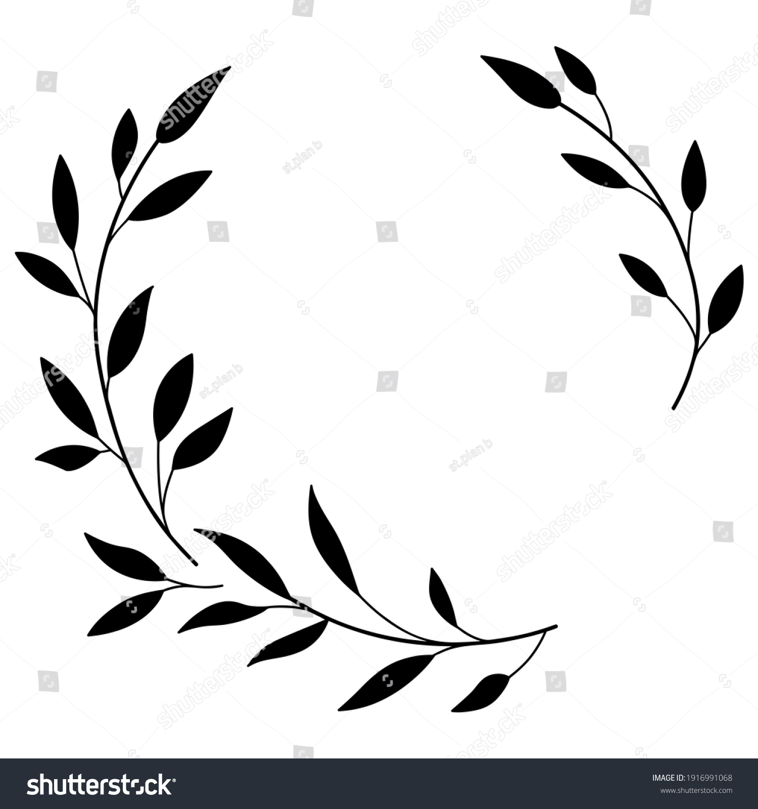 Floral Wreath Branch Hand Drawn Style Stock Vector Royalty Free