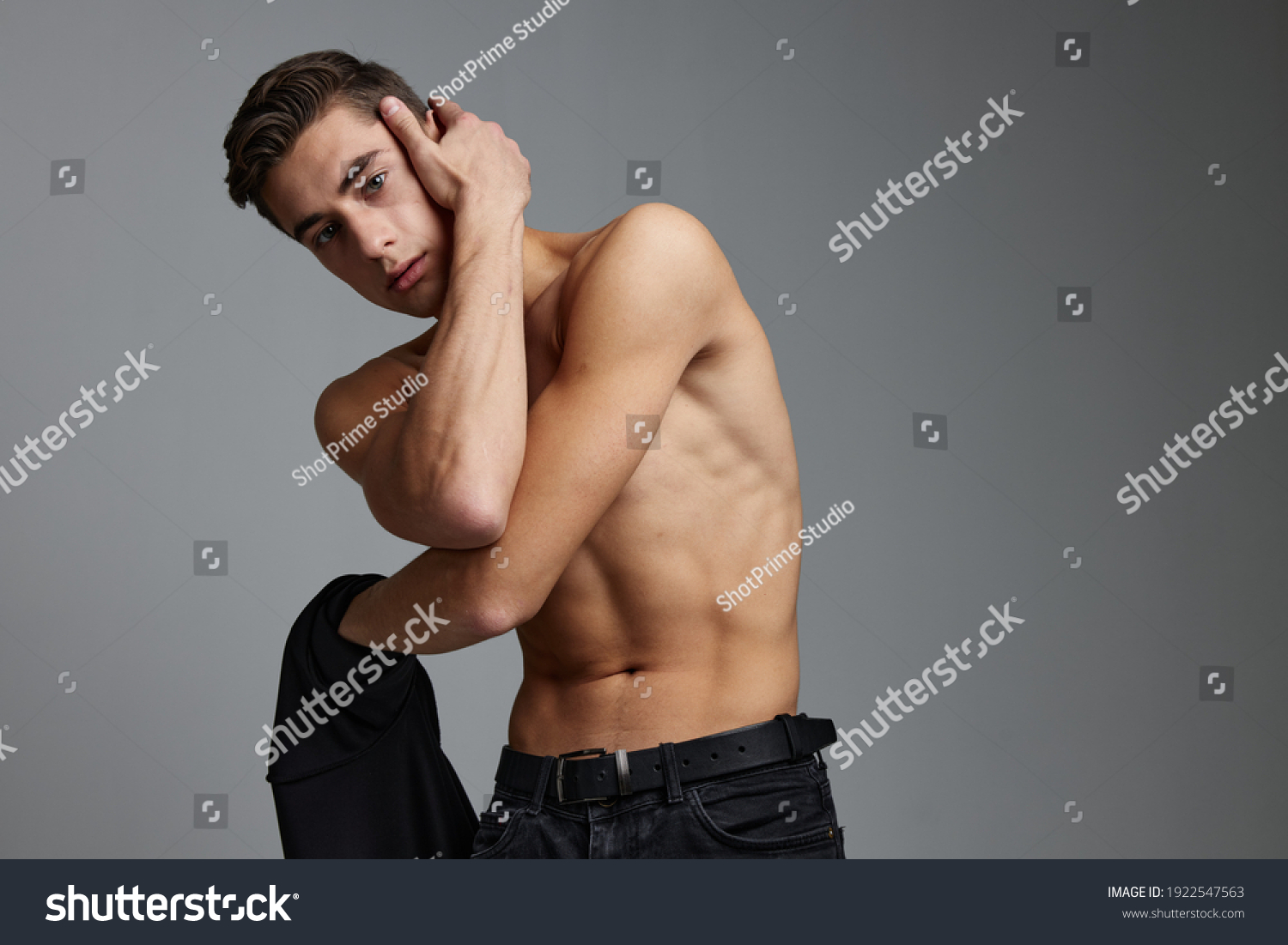 Handsome Man Nude Torso Black Jacket Stock Photo 1922547563 Shutterstock