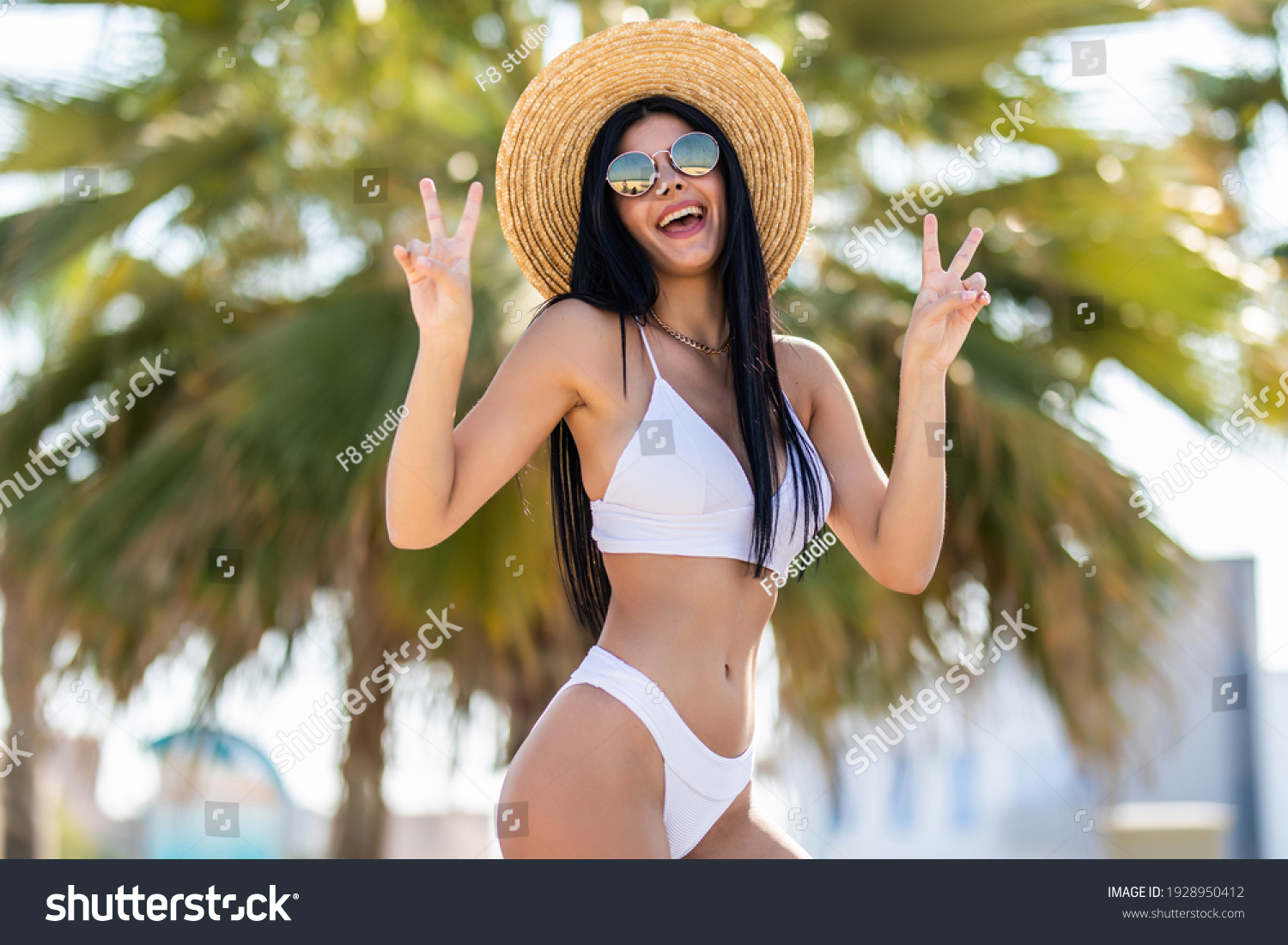 Woman Bikini Under Palm On Sea Stock Photo Shutterstock