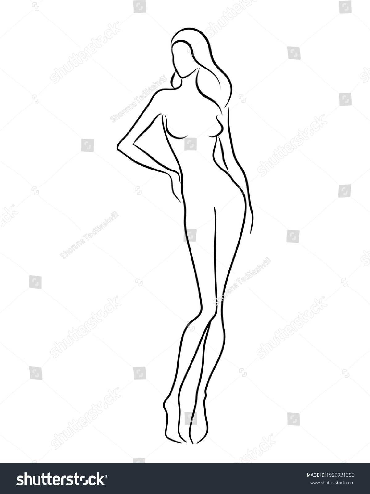 Vektor Stok Silhouette Beautiful Nude Woman Vector Illustration Tanpa