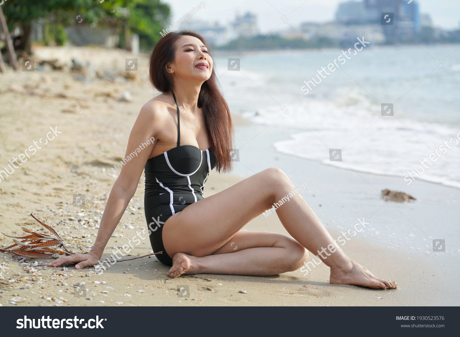 Bikini On Beachbeautiful Woman Black Bikini Stock Photo