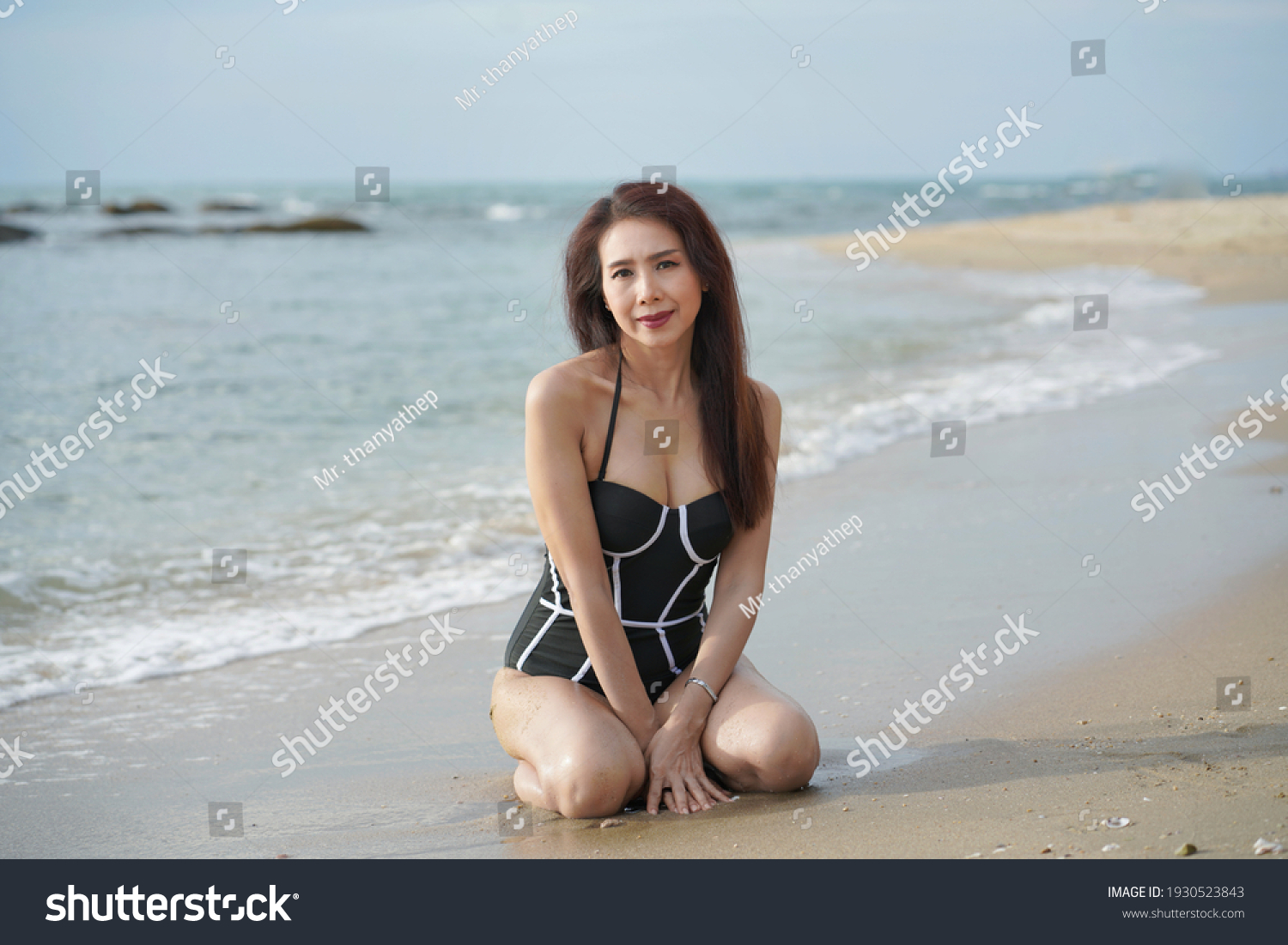 Bikini On Beachbeautiful Woman Black Bikini Stock Photo