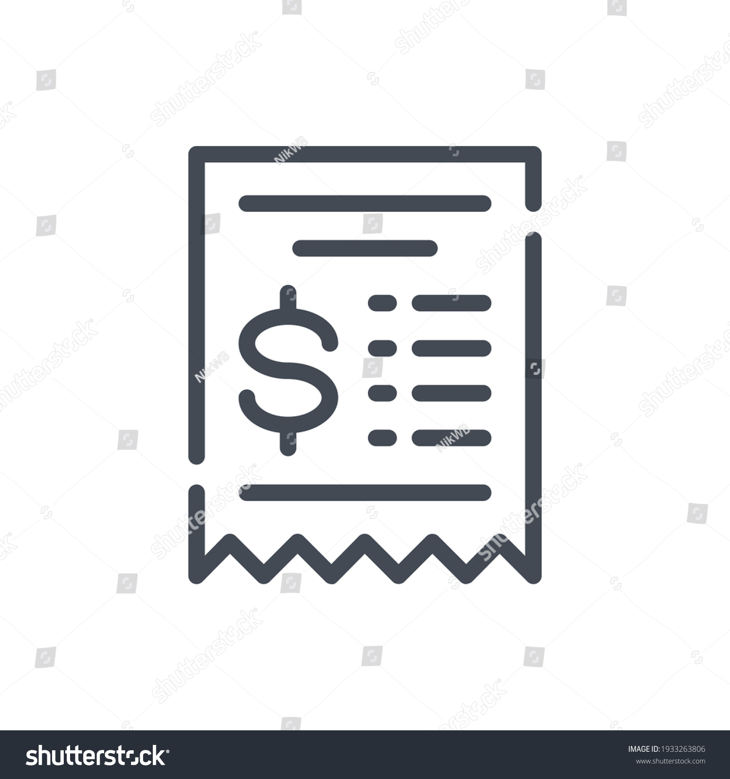 Receipt Bill Invoice Line Icon Finance Stock Vector Royalty Free