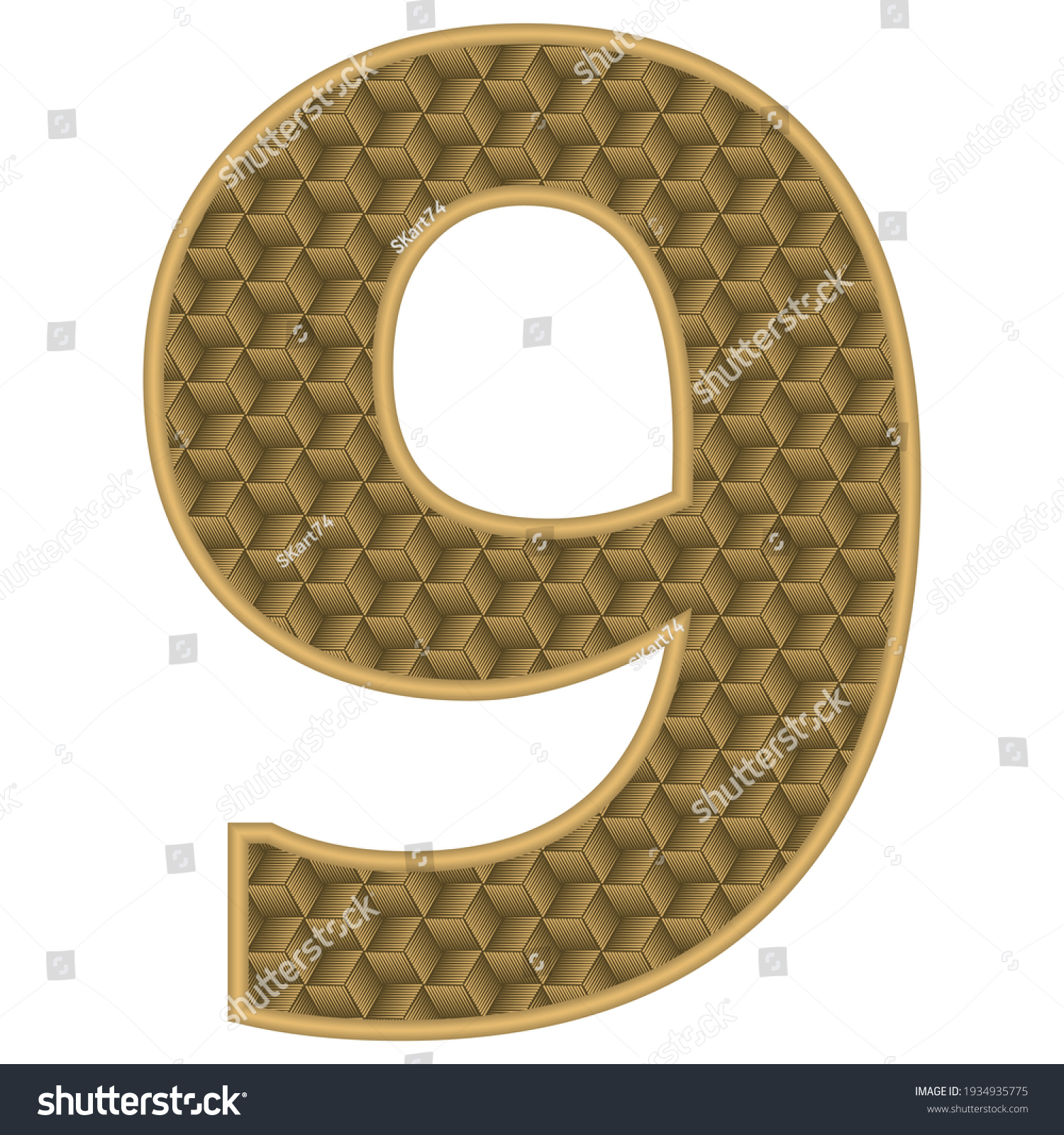 Golden Number Nine Vector Illustration Number Stock Vector Royalty