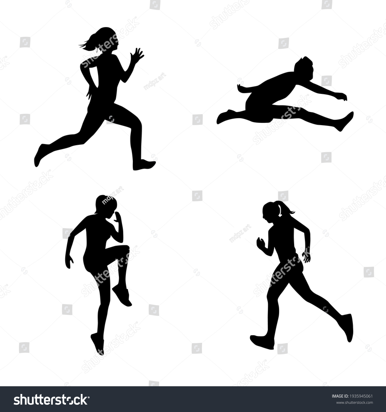 Collection Running Athlete Silhouettes Stock Vector Royalty Free