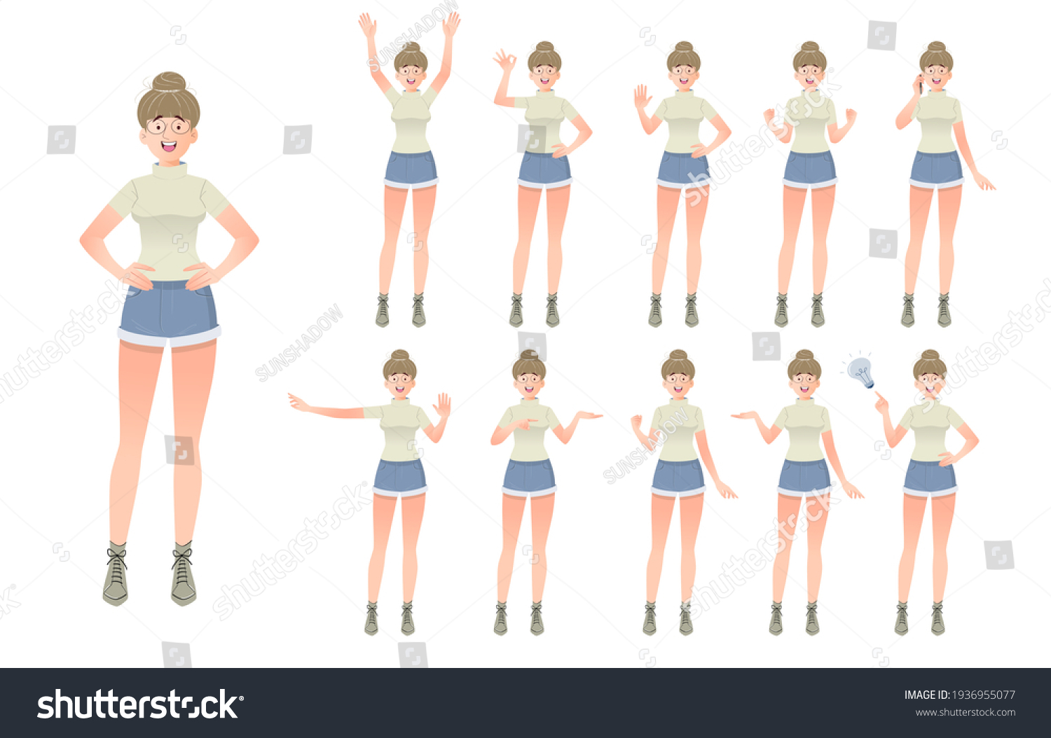 Set Female Characters Different Posesvector Illustration Stock Vector