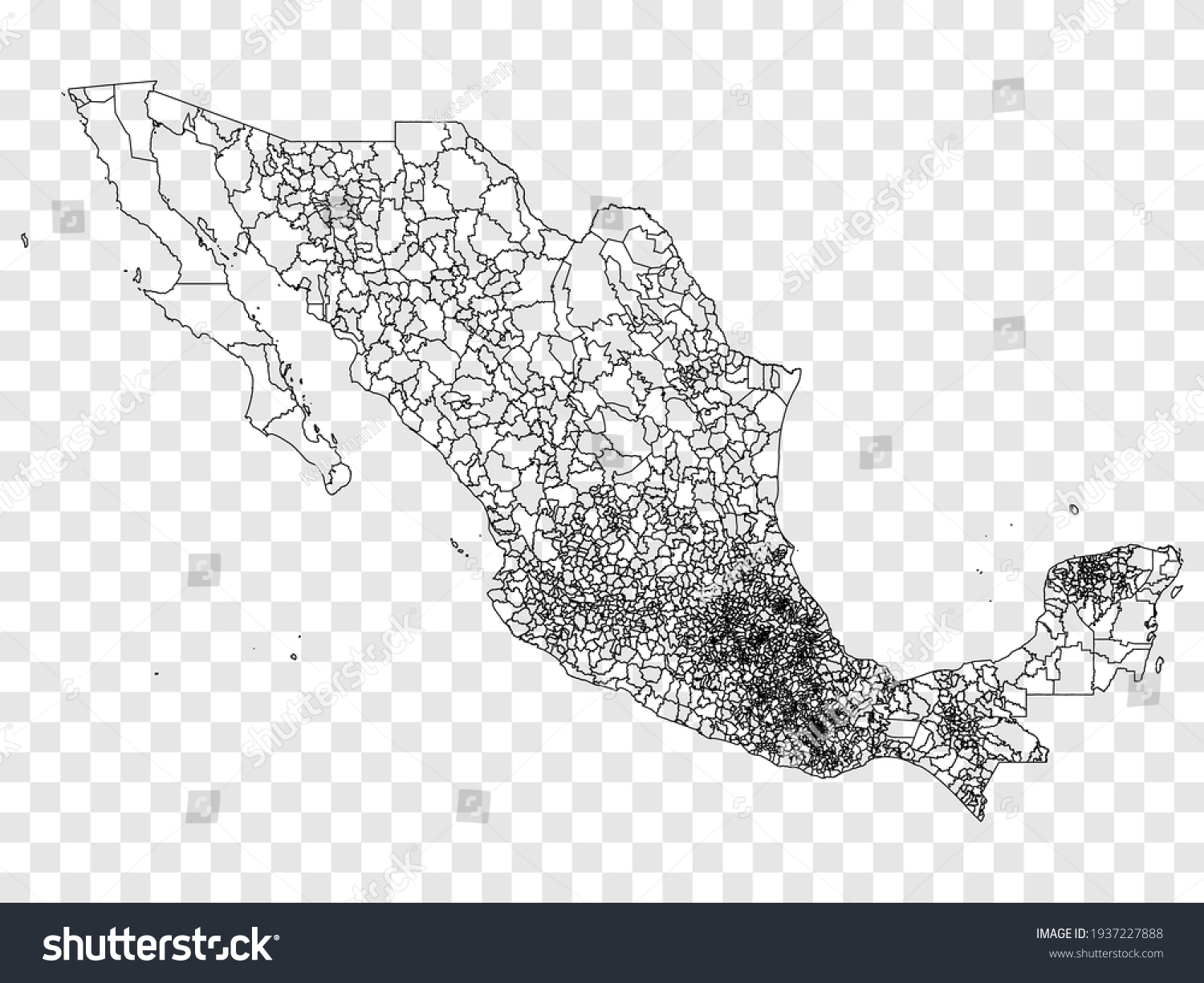 Blank Map Mexico Municipalities Mexico Map Stock Vector Royalty Free