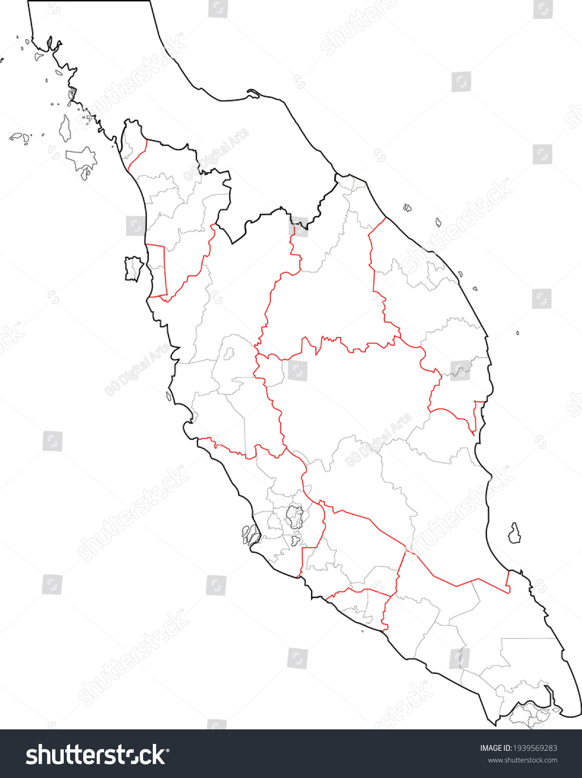 Map Peninsular Malaysia Vector Editable Maps Stok Vekt R Telifsiz