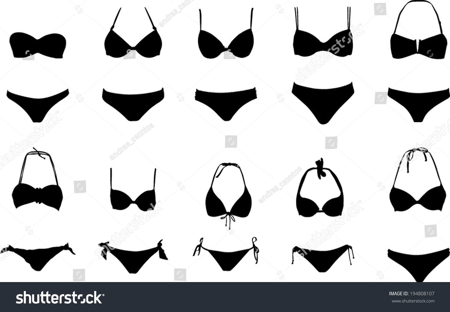 Vektor Stok Swimsuits Vector Silhouettes Tanpa Royalti 194808107