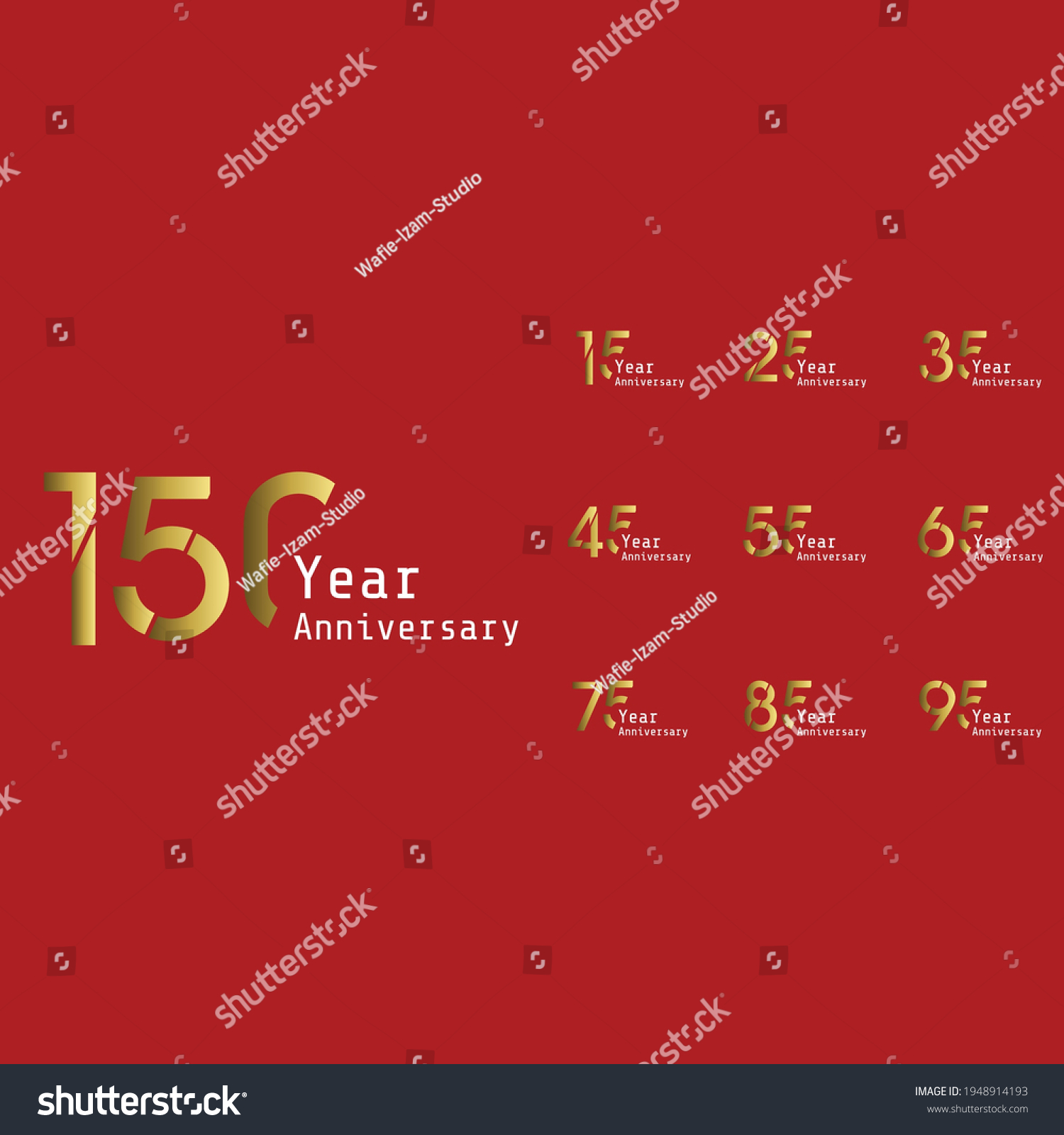 Set Year Anniversary Celebration Gold Red Stock Vector Royalty Free