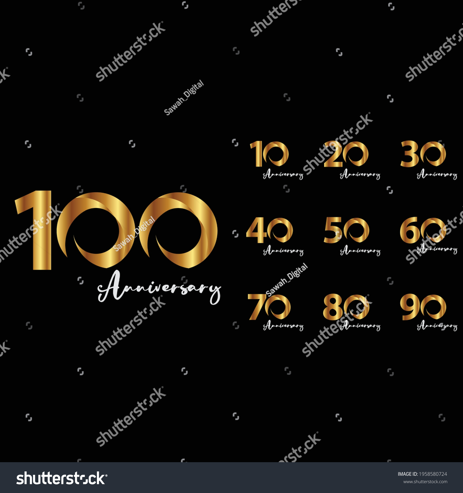 Set Year Anniversary Celebration Gold Black Stock Vector Royalty Free