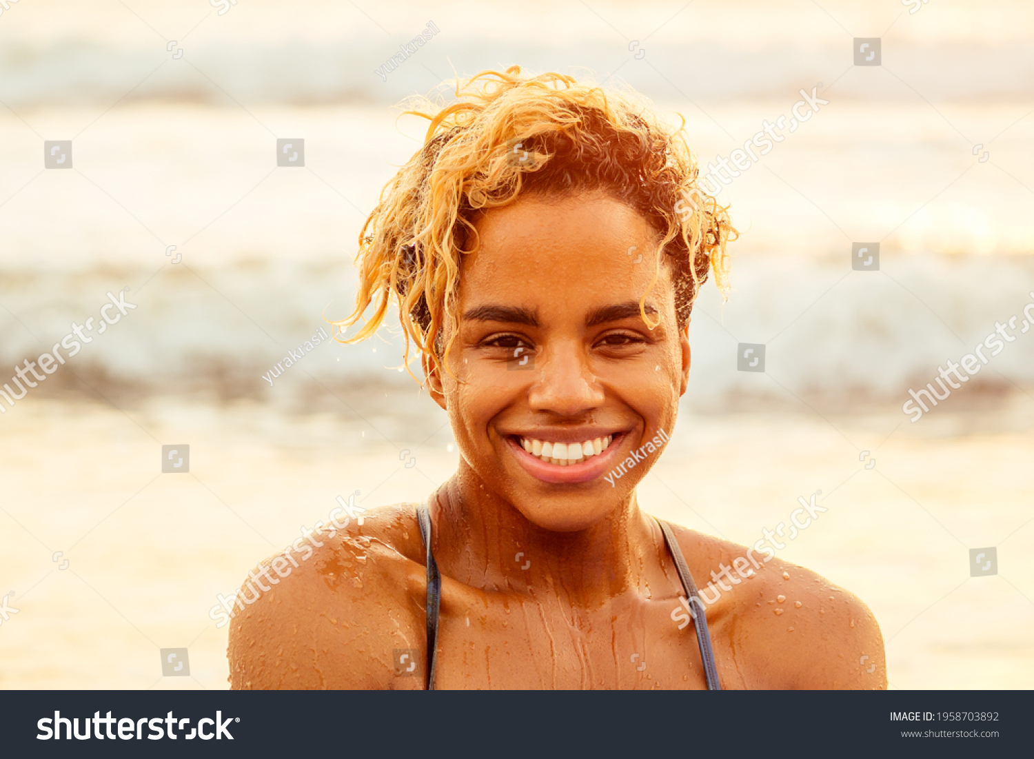 Beautiful Portrait African American Surfer Woman Stock Photo 1958703892