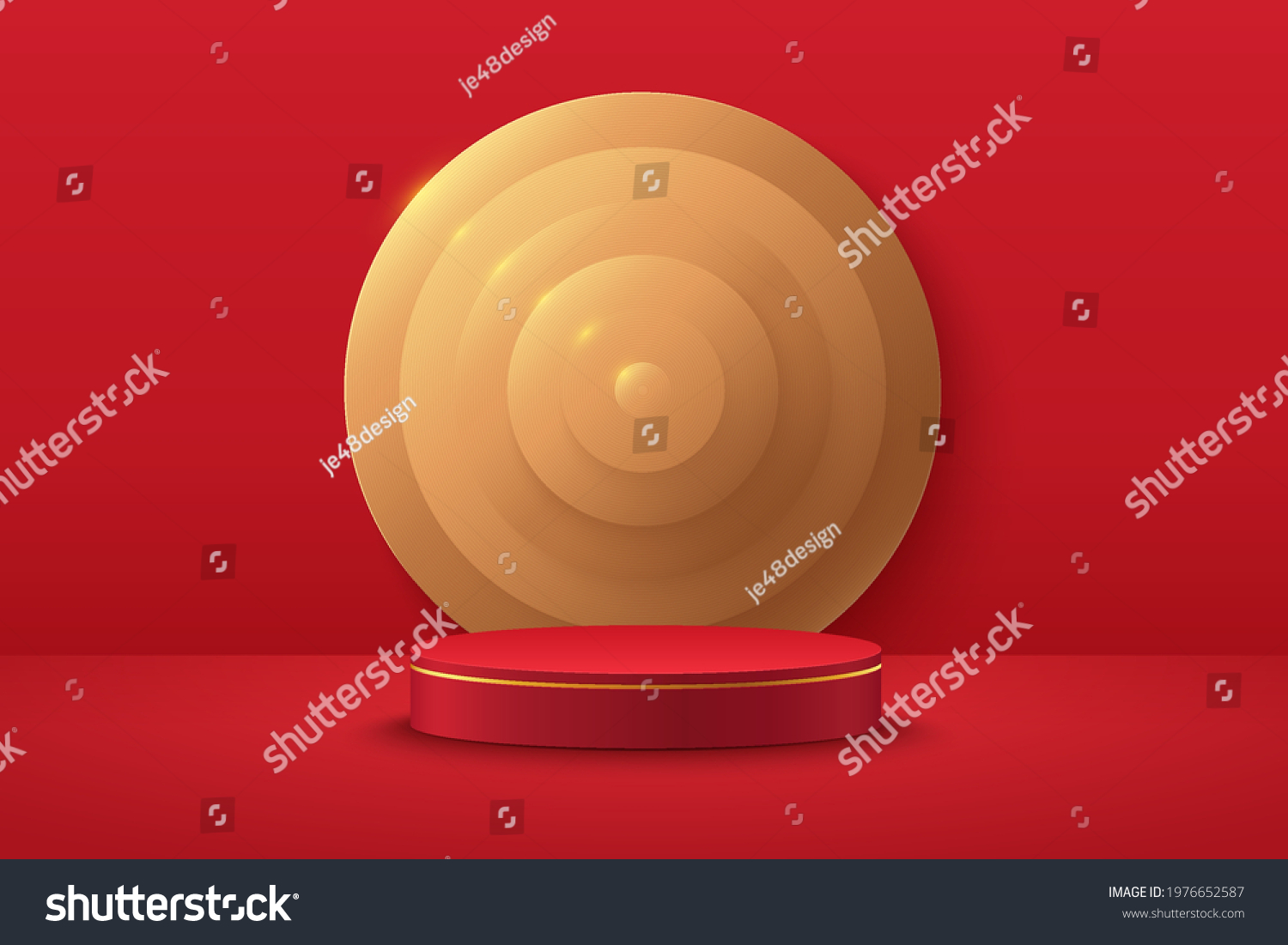 Modern Red Gold Cylinder Pedestal Podium Stock Vector Royalty Free