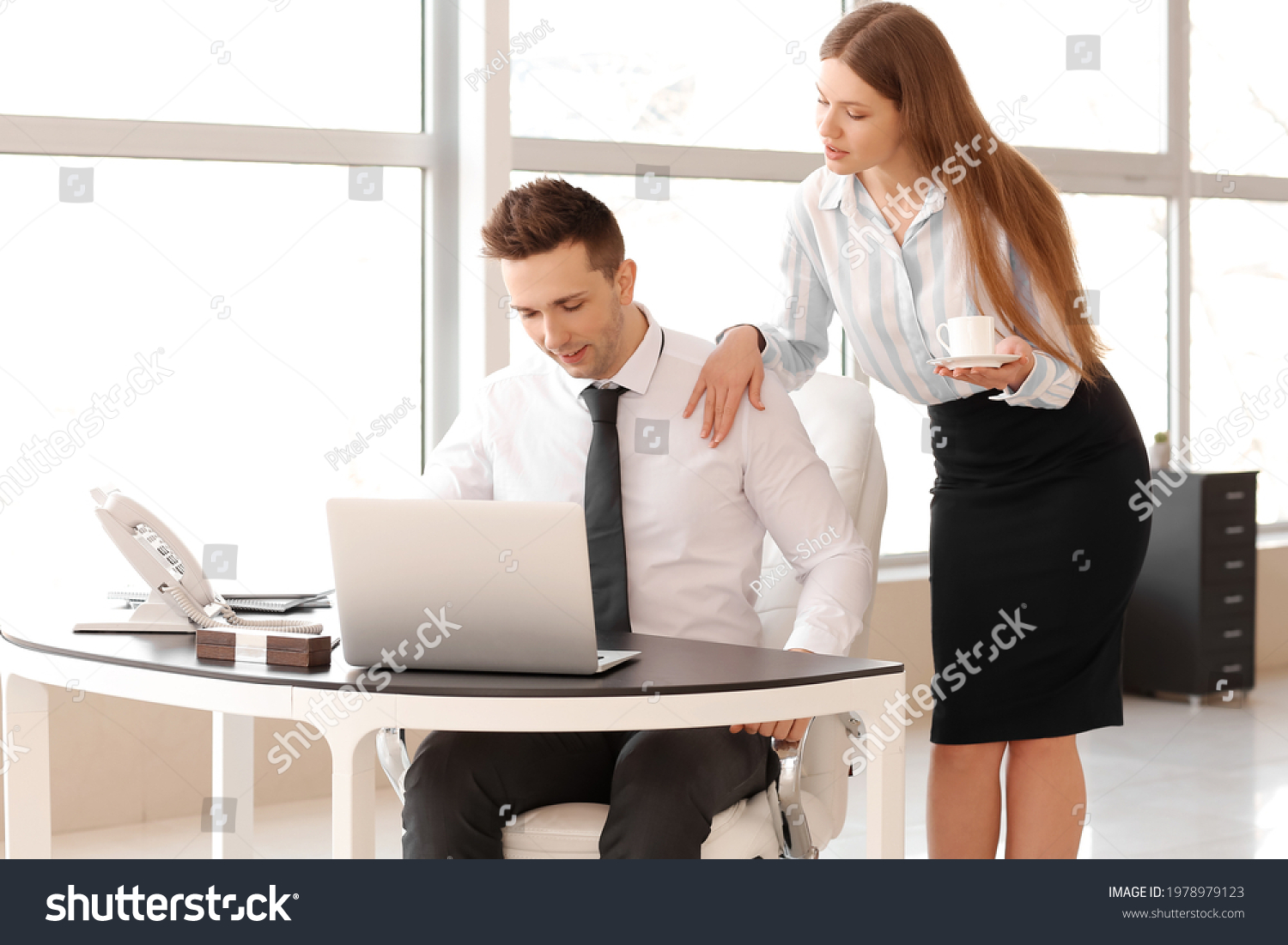 Sexy Secretary Seducing Her Boss Office Stock Photo
