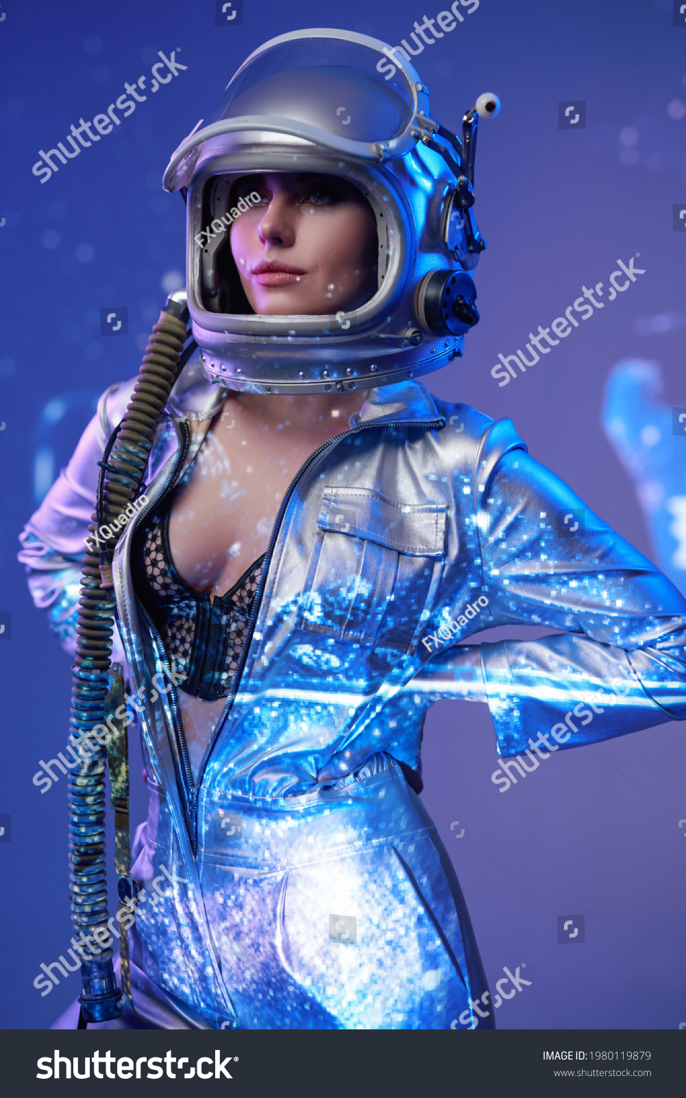 Nude Cosmic Woman Silver Suit Helmet Stock Photo Shutterstock