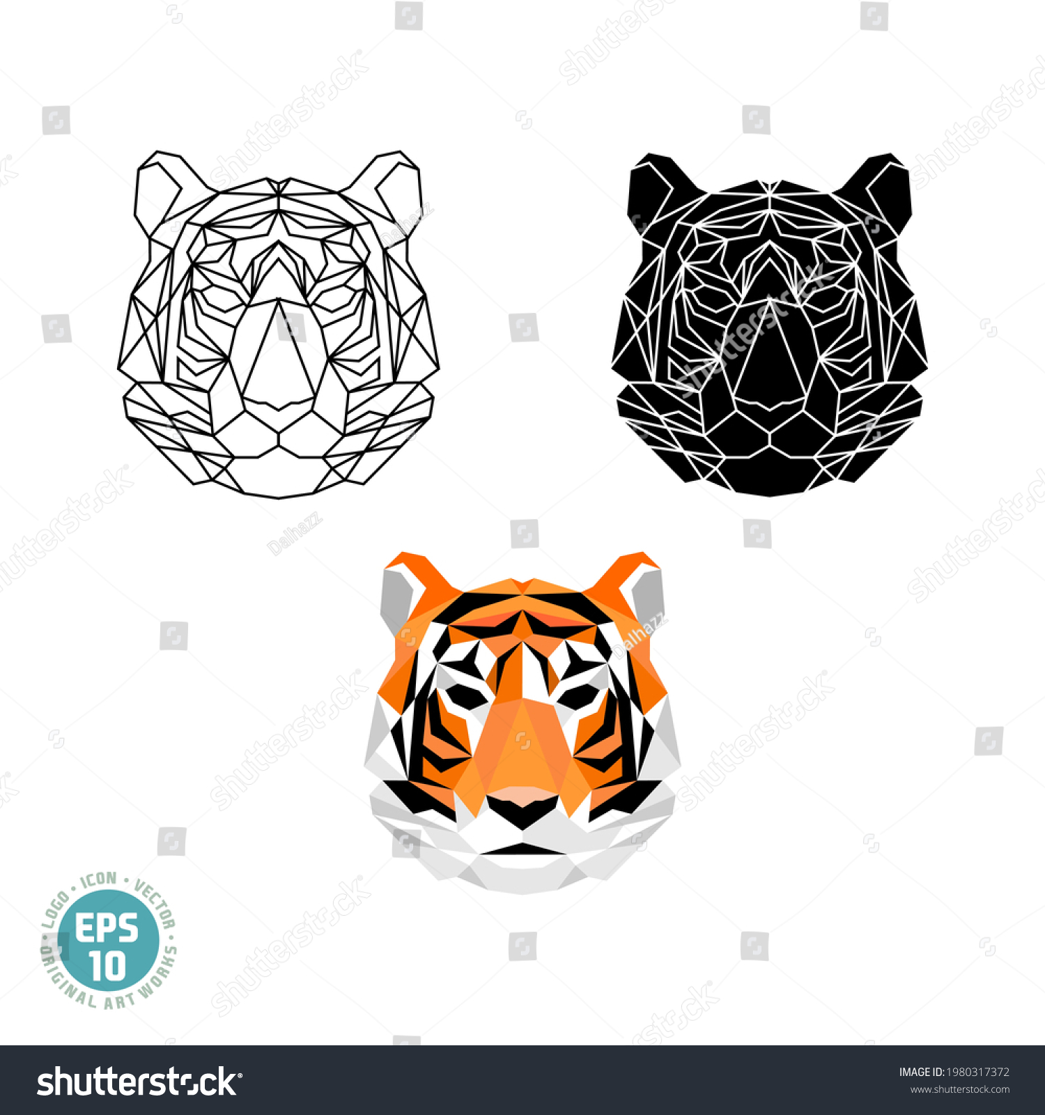 Abstract Polygonal Geometric Head Tiger Vector Stock Vector Royalty