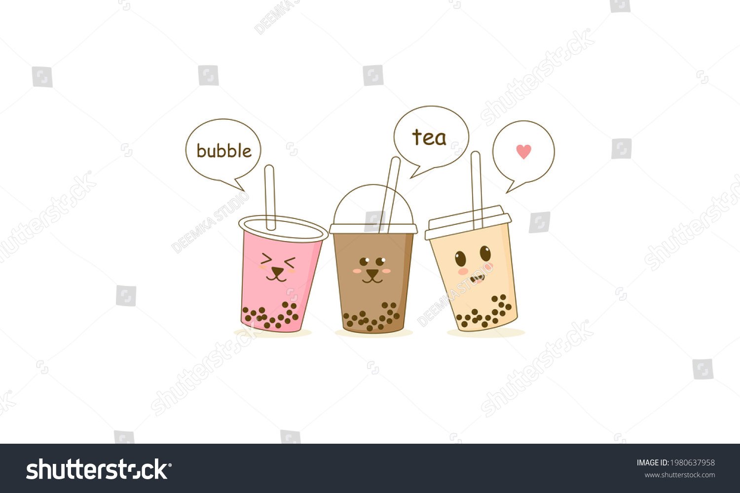 Cute Boba Milk Tea Cartoon Characters Stock Vector Royalty Free