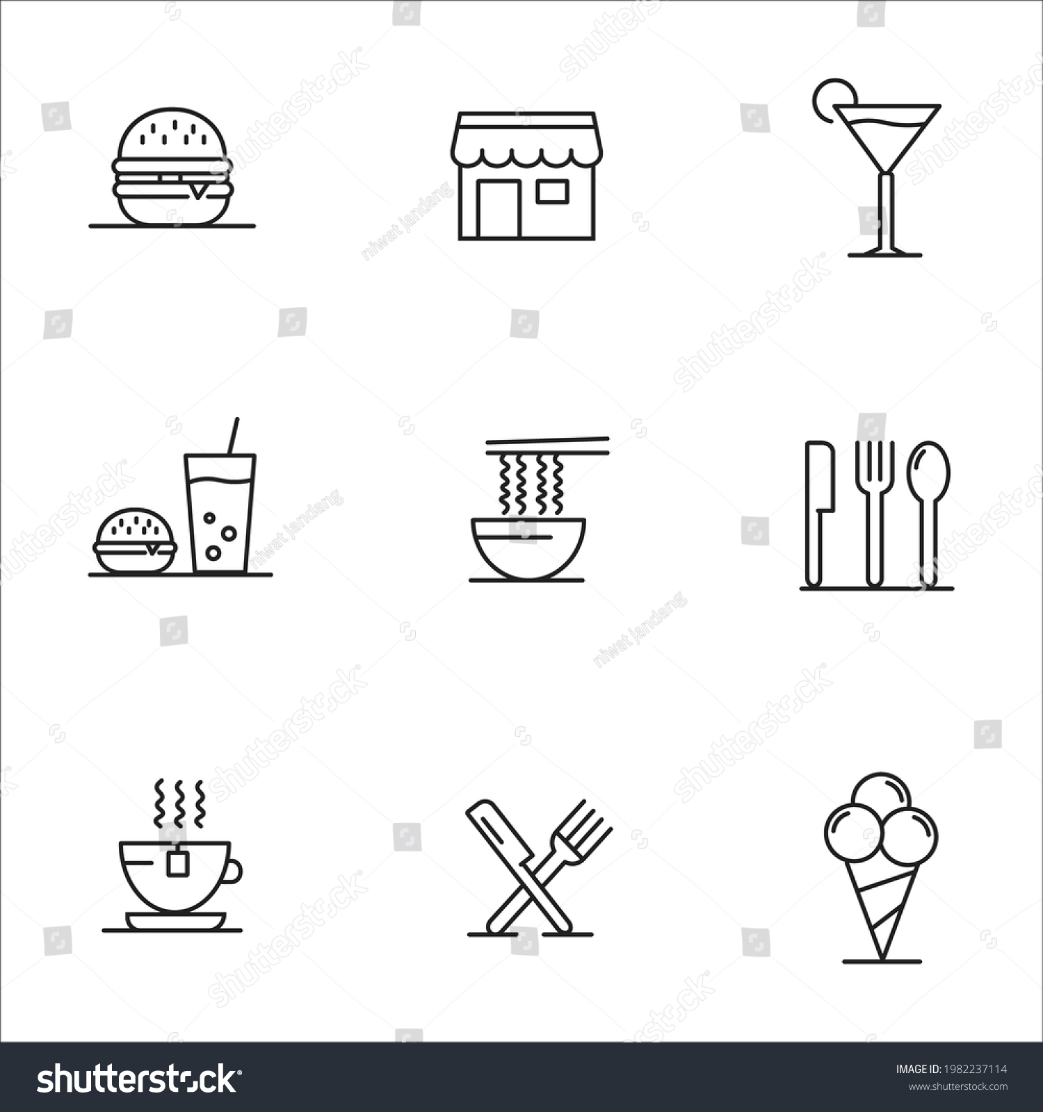 Food Courts Icons Set Outline Set Stock Vector Royalty Free