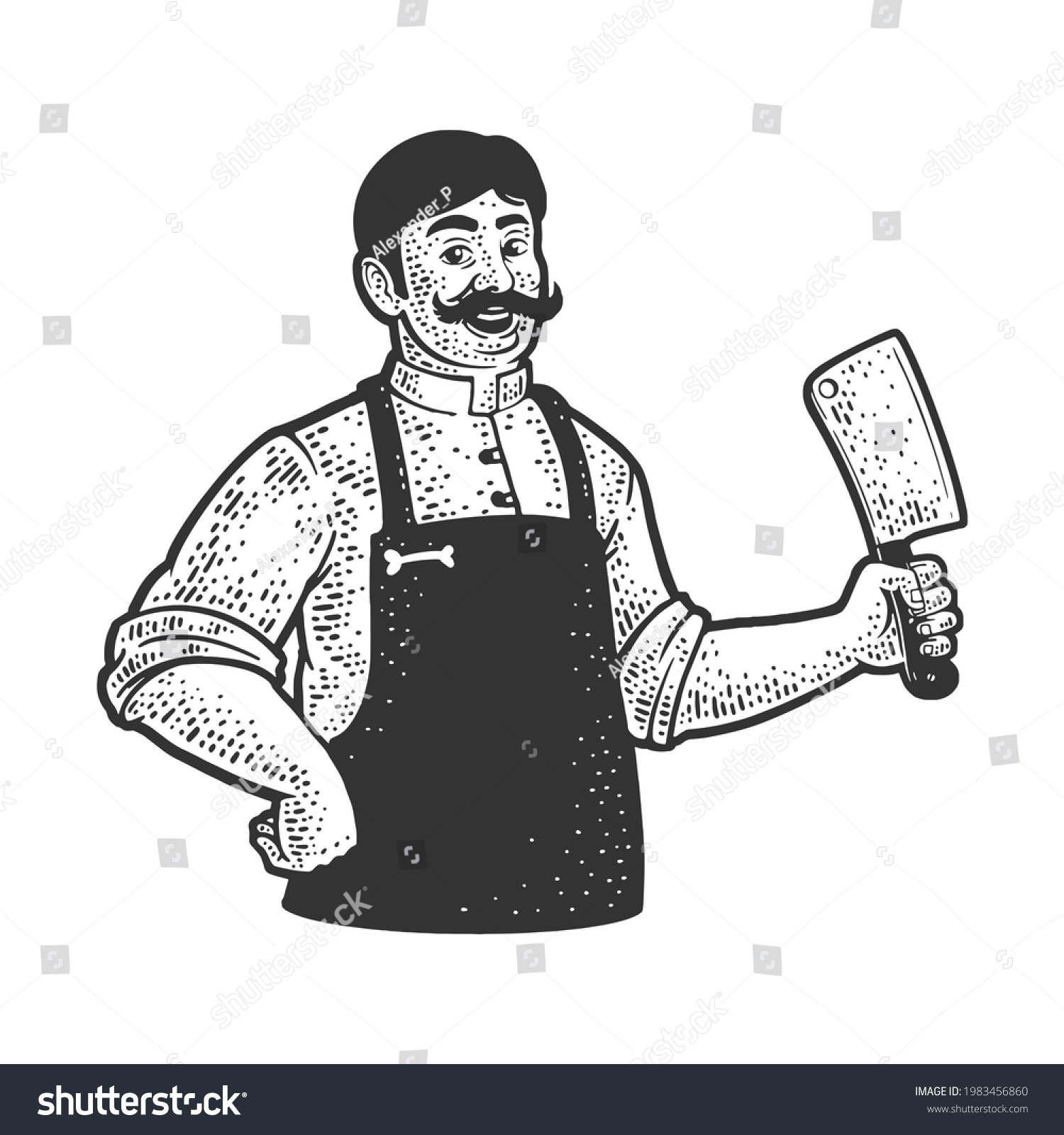 Butcher Cleaver Knife Line Art Sketch Stock Vector Royalty Free