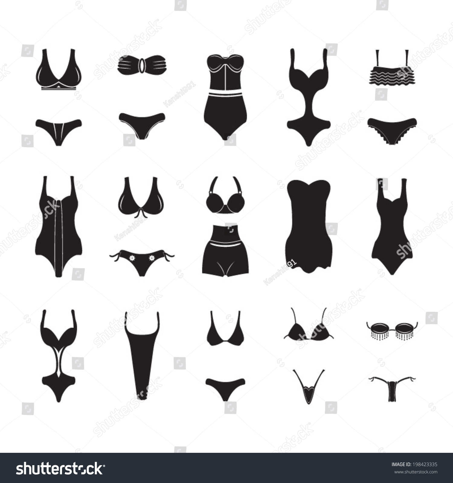 Swimwear Bikini Icons Set Stock Vector Royalty Free