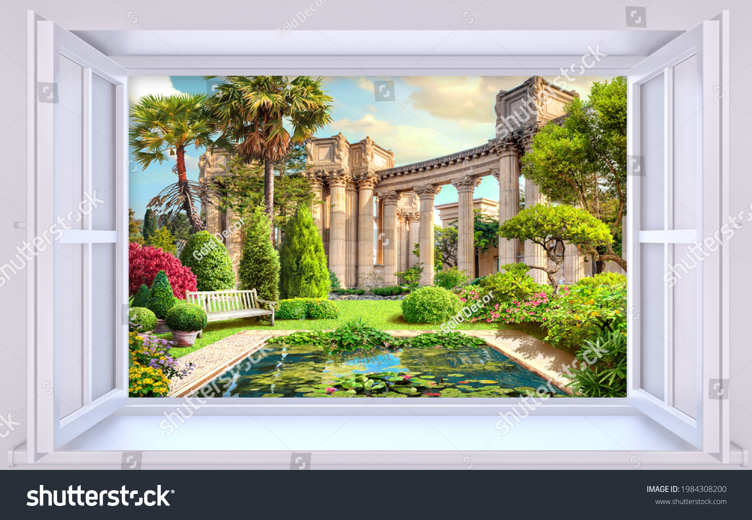 Wangxj 3d Wallpaper Roman Column Garden Stock Photo 1984308200