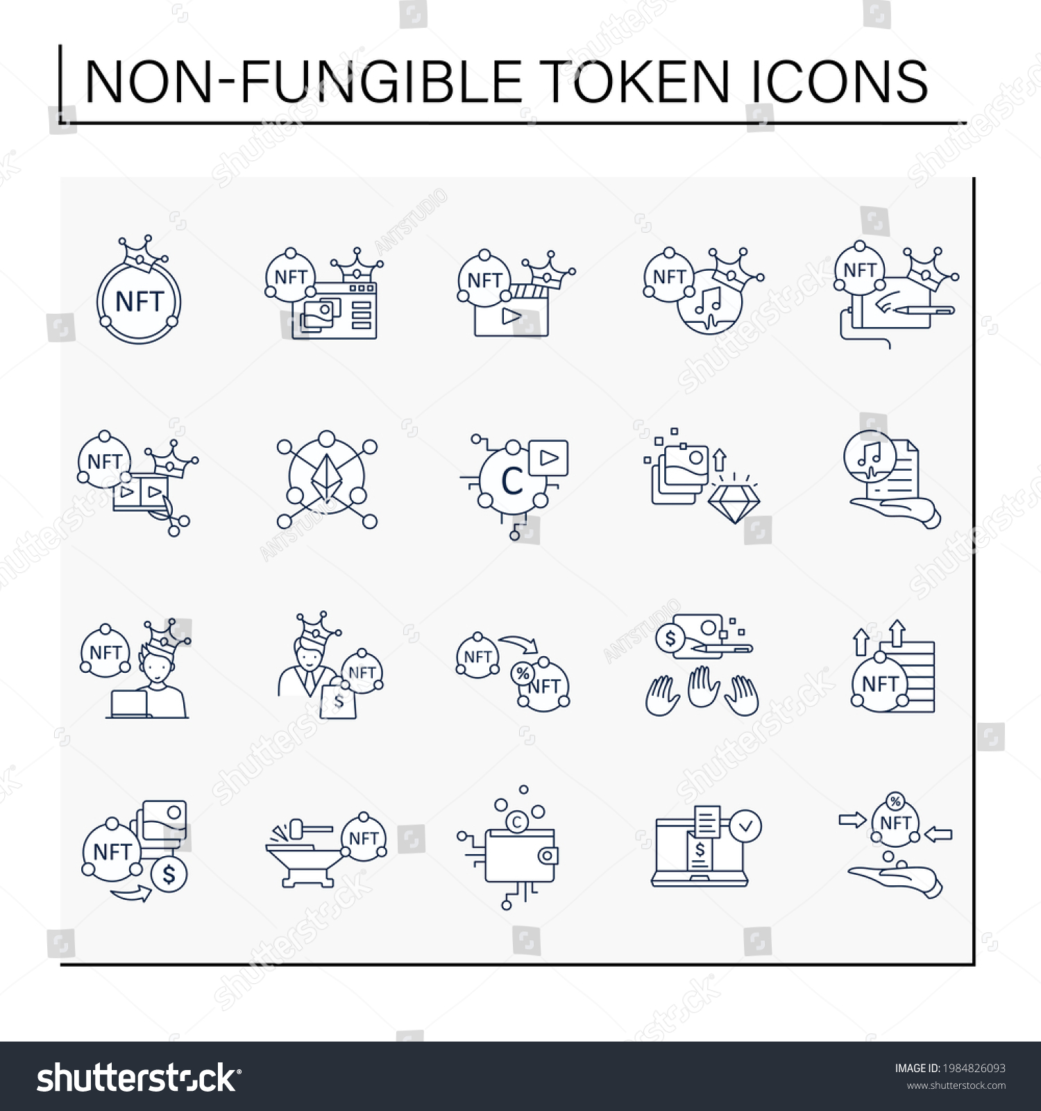 Nft Line Icons Set Non Fungible Stock Vector Royalty Free 1984826093