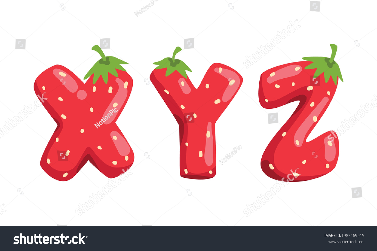 Xyz Ripe Fresh Strawberry Alphabet Letters Stock Vector Royalty Free