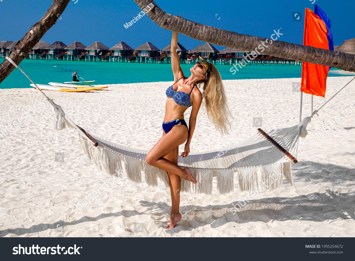 Sexy Tanned Woman Bikini Model Maldives Stock Photo