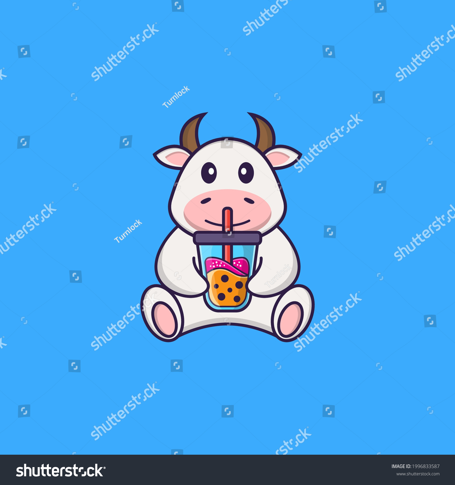 Cute Cow Drinking Boba Milk Tea Stock Vector Royalty Free