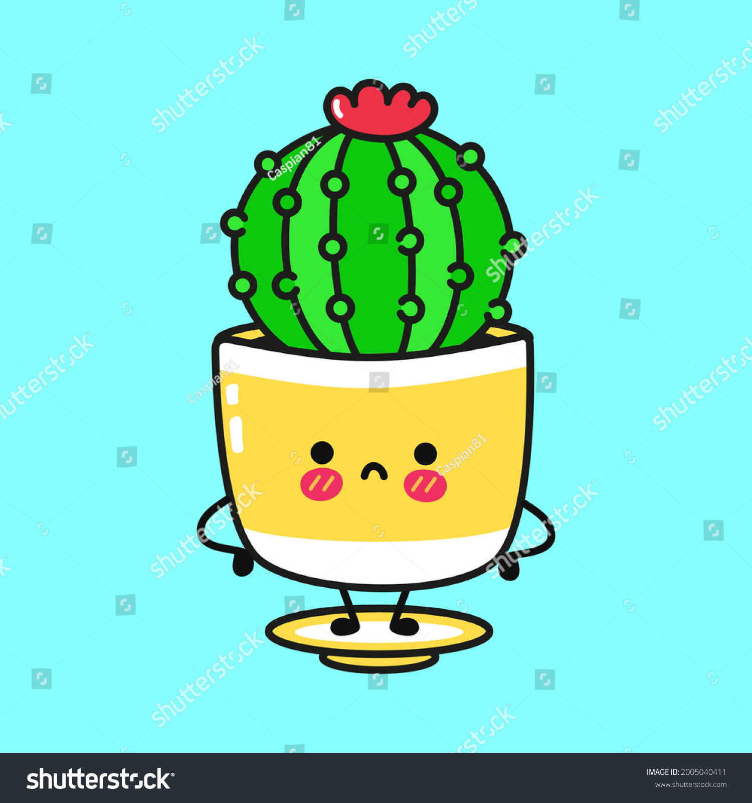 Cute Sad Cactus Character Vector Hand Stock Vector Royalty Free