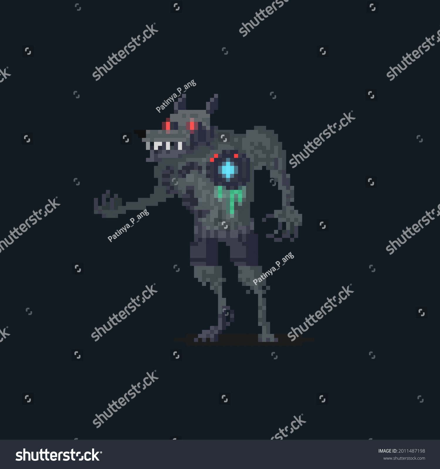 Pixel Art Cyborg Werewolf Character Shutterstock