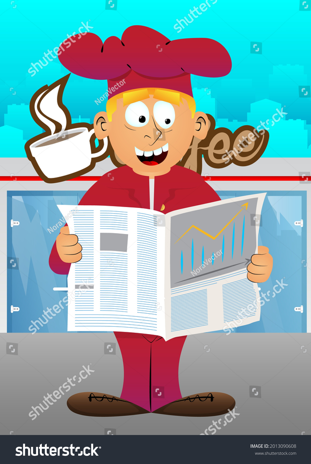 Fat Male Cartoon Chef Uniform Reading Stock Vector Royalty Free