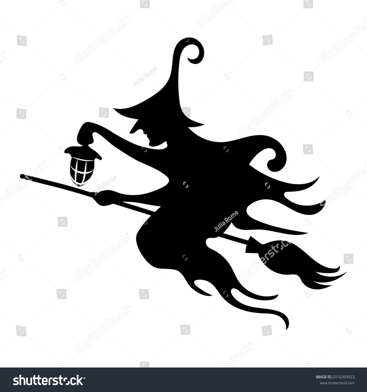 Silhouette Witch Flying On Broom Halloween Stock Vector Royalty Free