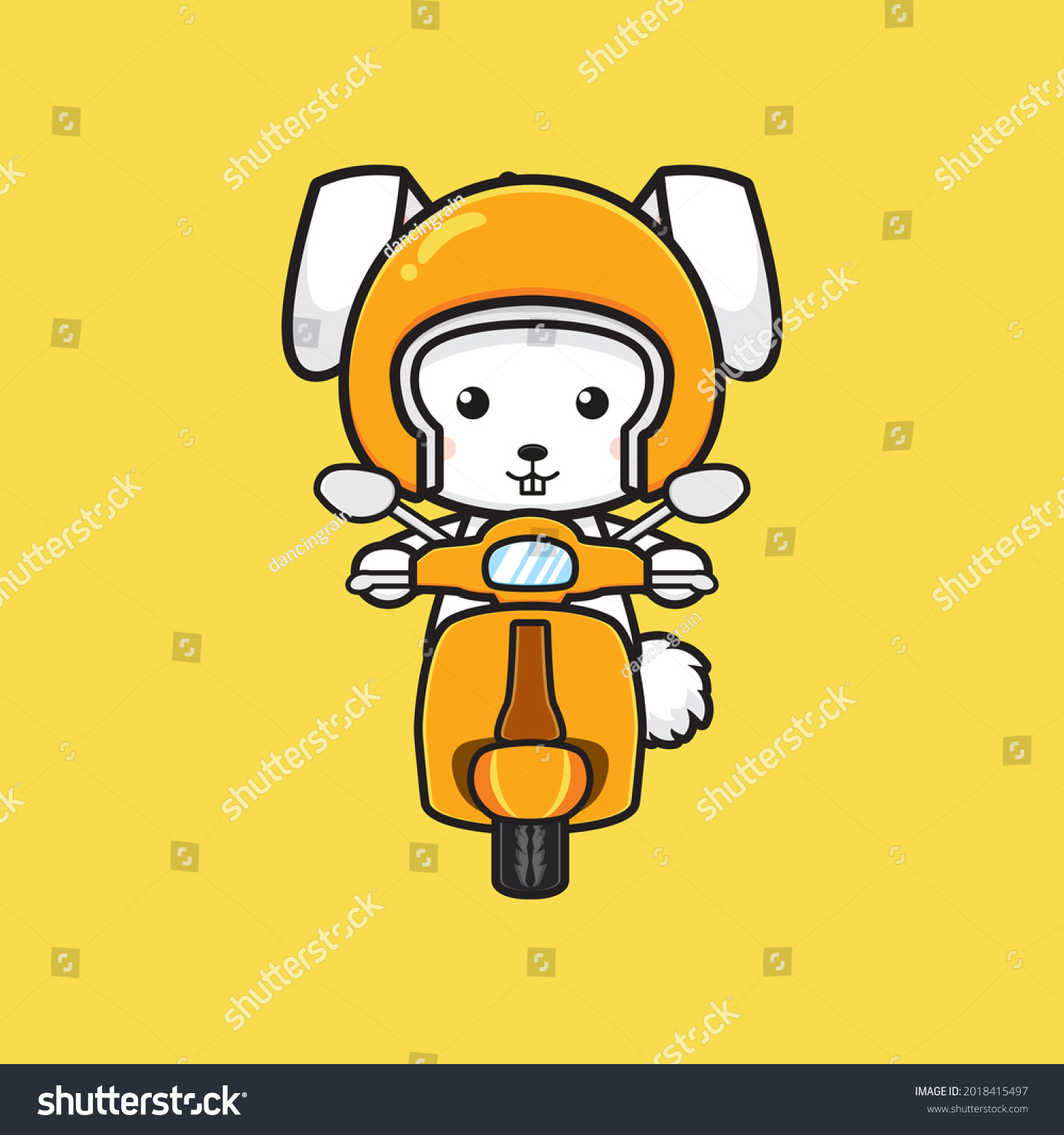 Cute Rabbit Riding Scooter Cartoon Icon Stock Vector Royalty Free