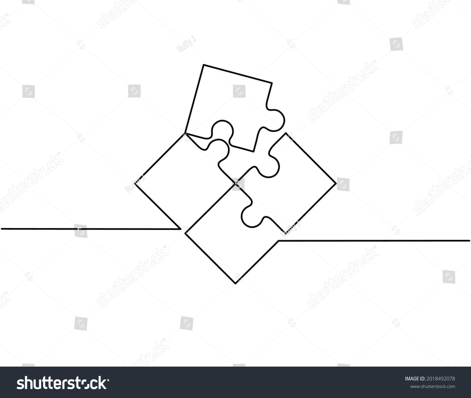 Continuous Line Drawing Puzzle Pieces Problem Stock Vector Royalty