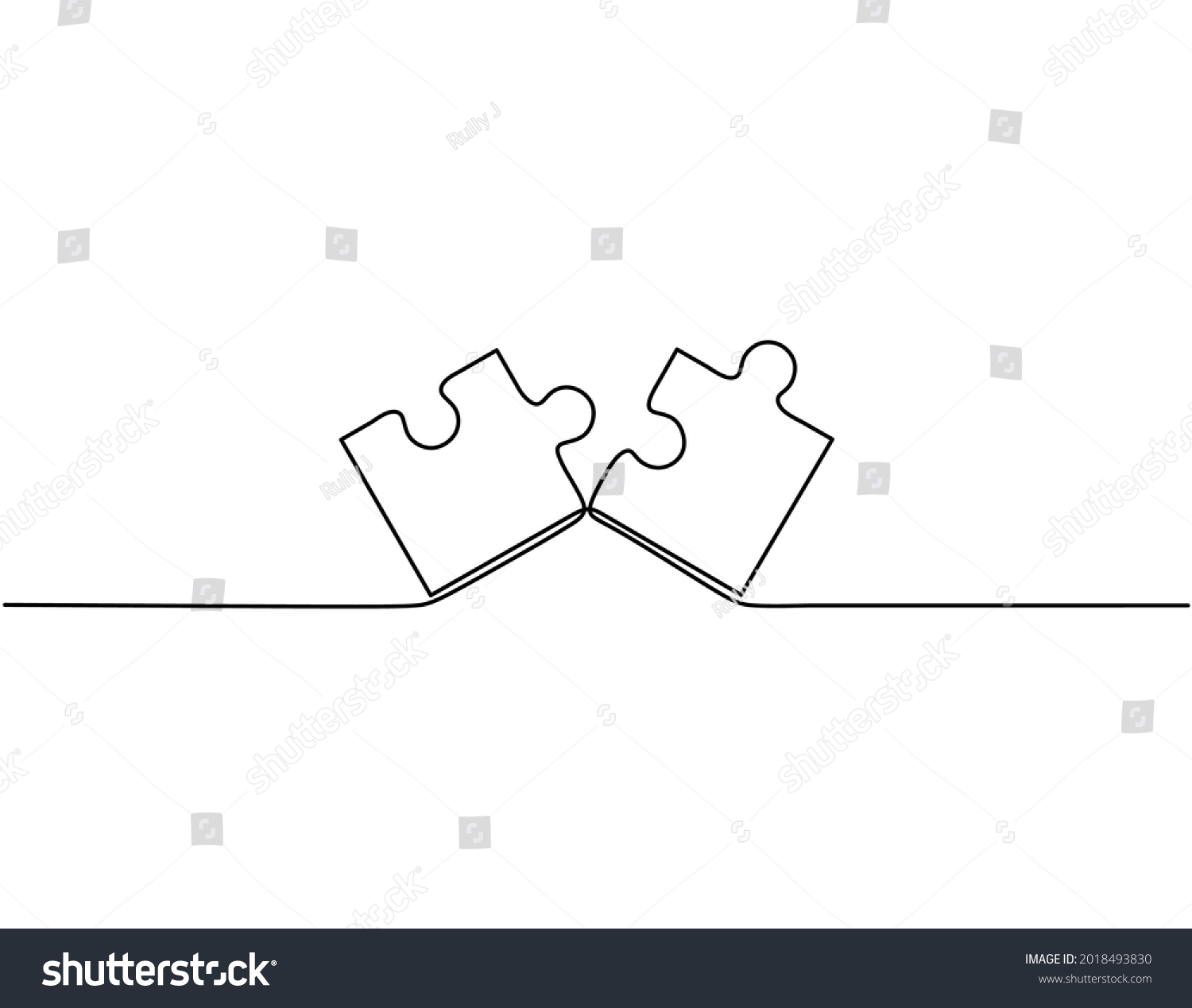 Continuous Line Drawing Puzzle Two Pieces Stock Vector Royalty Free