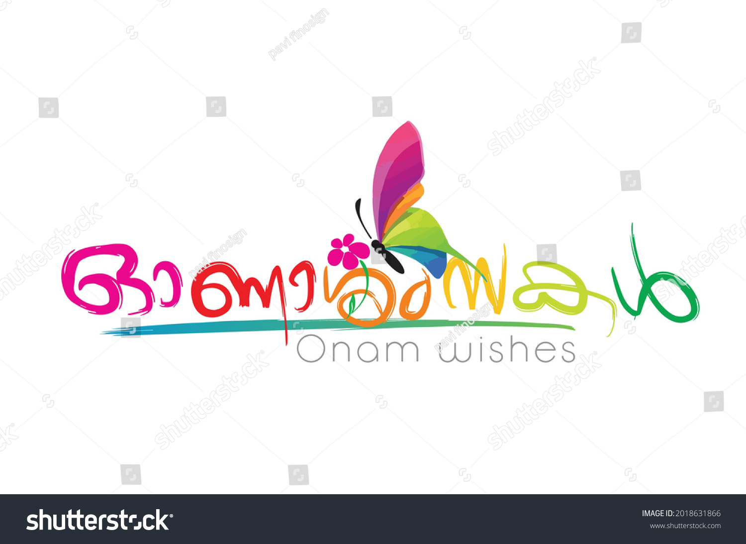 Hand Drawn Calligraphy Malayalam Language Onashamsakal Stock Vector