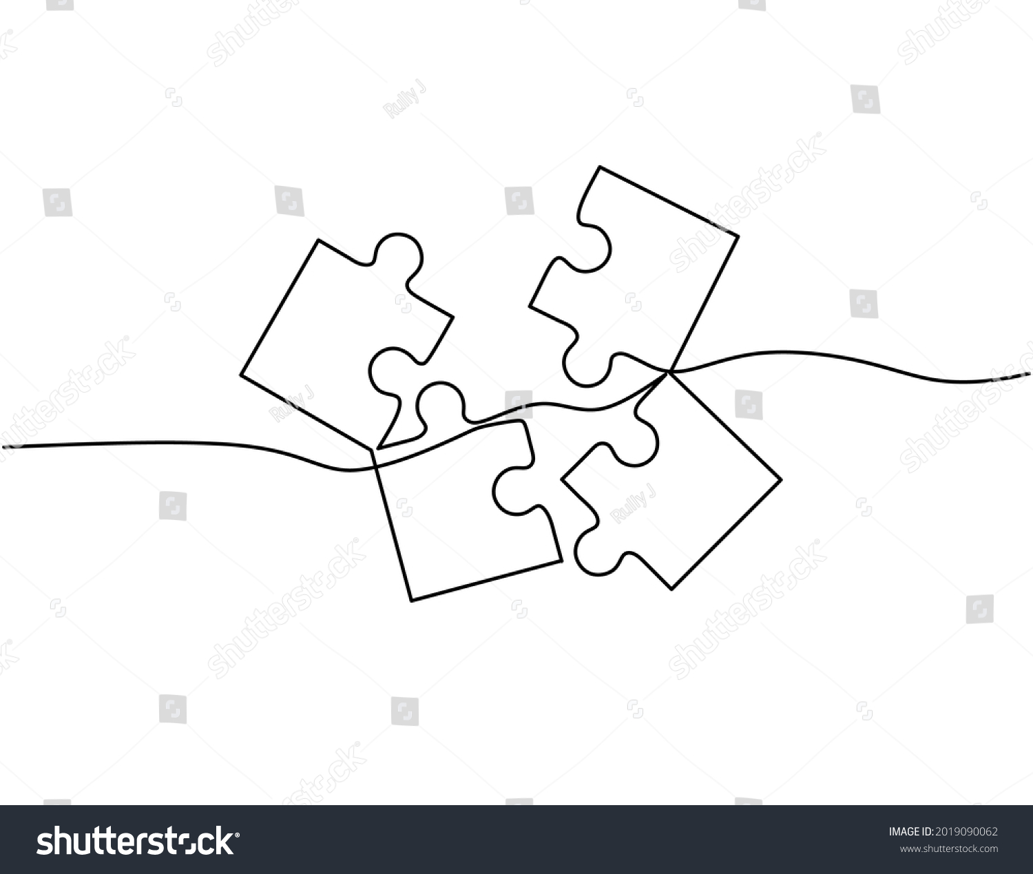 Continuous Line Drawing Puzzle Pieces Problem Stock Vector Royalty