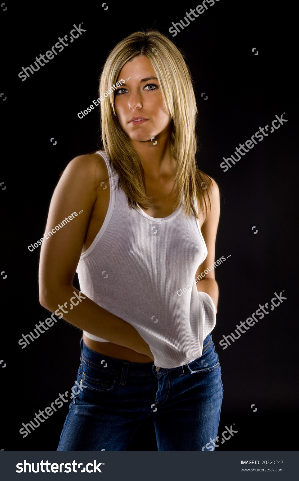 Sexy Blond Woman Sheer White Halter Foto Stok 20220247 Shutterstock