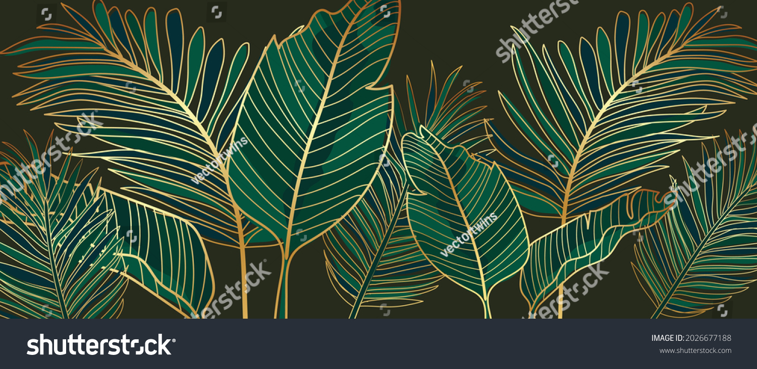 Golden Leaves Line Art Background Vector Stock Vector Royalty Free