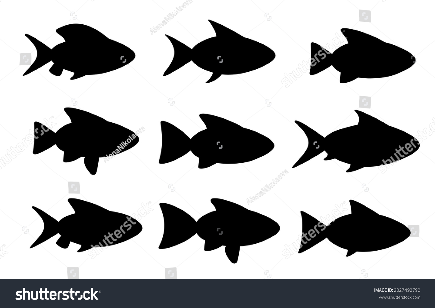 Silhouettes Fish Icon Set Vector Illustration Stock Vector Royalty