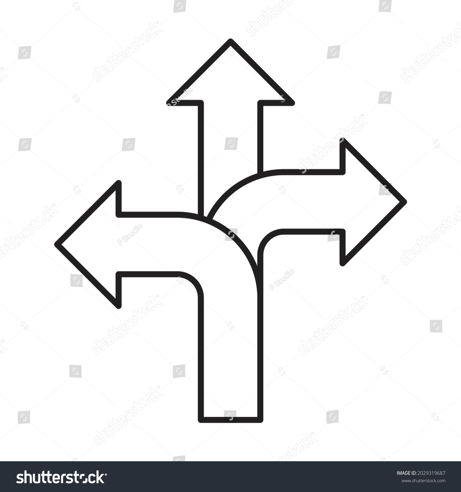 Threeway Direction Arrow Icon Vector Road Stock Vector Royalty Free